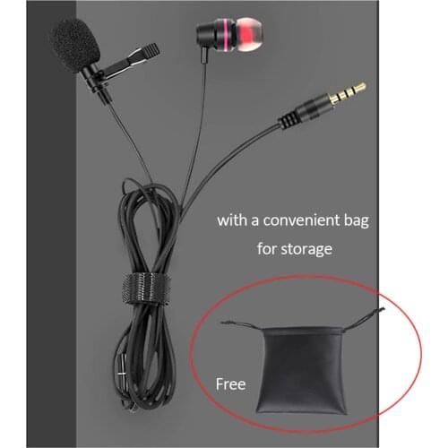 2in1 Clip-on Lavalier Microphone + Earphone 3.5mm Mini Condenser Mic for Tiktok Phones PC Laptop Live Broadcast Recording Sing