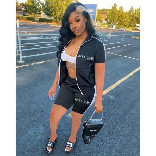 Echoine Embroidery Letter Print Zipper Jacket Short Sleeve Shorts Set Two Piece Set Tracksuit Sportwear Matching Set Outfits