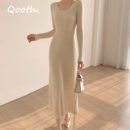 Qooth Fashionable Knitted Dresses