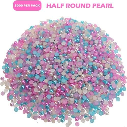 3000pcs/Set Colorful Imitation Pearls 4mm Half Round Beads Flat-bottomed DIY Ornament for Decorating Scrapbook Craft Dolls