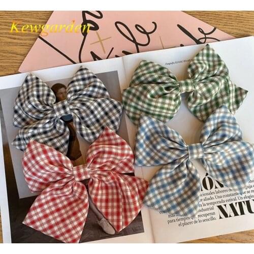 Kewgarden Girls web celebrity big bow hairpin plaid college childrens spring pin hair at the back of the head 3pcs