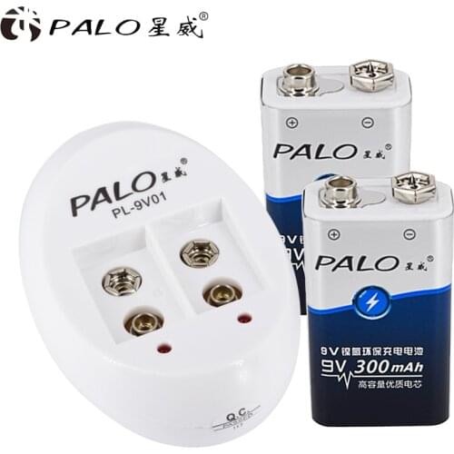 PALO Timed Smart C818W Charger Rechargeable for 9v Ni-MH/Li-Ion 9v Battery EU/US Plug + 9V 6F22 Ni-MH Rechargeable Batteries