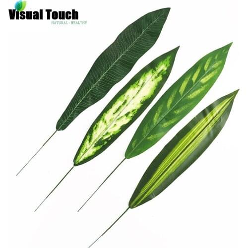 Visual Touch Set 12pcs Lots Green Artificial Monstera Leaf Plant Tree Branch Brazilian Leaves Palm Evergreen Tail Leaves