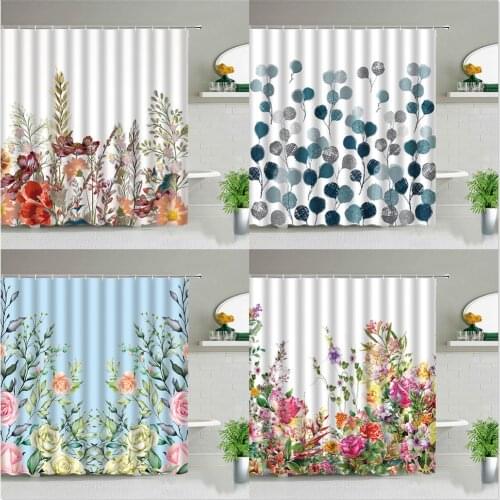 Plant Series Shower Curtains Bathroom Waterproof Polyester Cloth Curtain Set Flowers Print Screens for Bathtub Decor With Hooks