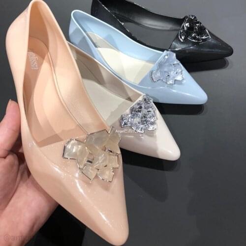 Womens Jelly Shoes 2021 New Diamond Pointed Toe Flat One Pedal Womens PVC Sandals