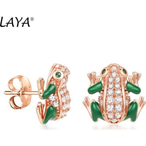 Laya Silver Animal Frog Earrings For Women Pure 925 Sterling Silver Shiny White Cubic Zirconia Green Enamel Jewelry 2021 Trend