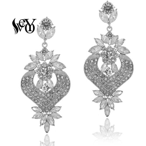 VEYO Heart shape Luxury Crystal Earrings for Women Fashion Jewelry Hyperbole Rhinestone Drop Earrings New