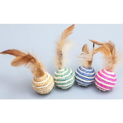 Cat Toys Rainbow Sisal Feather Tumbler Ball Interactive Fun Play Pet Scratch Sound for Indoor Cats to Kill Time and Keep Fit
