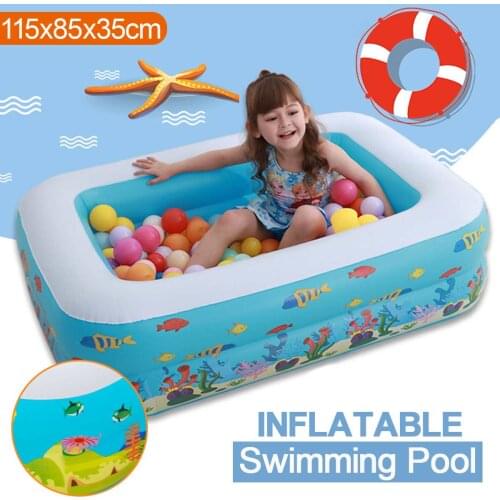 115x85x35cm Rectangle Large Inflatable Swimming Pool Kids Family Paddling Pool Bathtub Adult Toy Water Party Summer