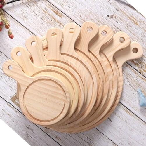 6-14inch Wooden Pizza Board Round with Hand Pizza Baking Tray Pizza Stone Cutting Board Platter Pizza Cake Bakeware Tools