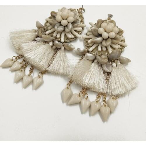 Rongho Bohemia Shell flower statement earrings for women Brincos boho Tassel earring pendant Ethnic Chunky jewelry