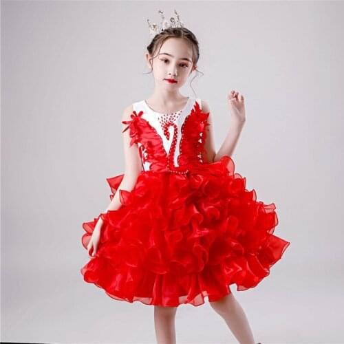 1-10 year girl childrens clothing wedding princess dress girls tutu net yarn beaded noble swan dress kids party elegant clothes