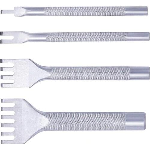 Imzay 4PCS Leather Stitching Punch, 1/2/4/6 Prong Punch White Steel DIY Leather Chisel, Stainless Steel Hole Punch Tools