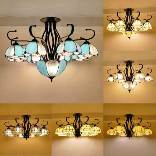 European creative painted glass chandelier living room Cafe Mediterranean idyllic LED flower glass chandelier