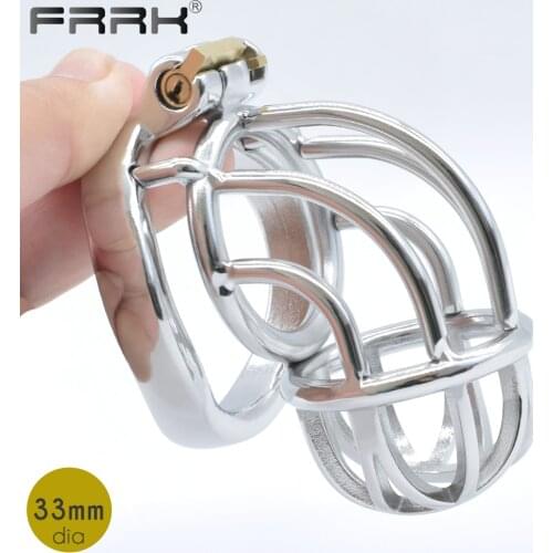 FRRK Curve Chastity Cage Device Water Tap Cell Mate Penis Rings Male Bird Lock Metal Cock Belt Bondage Sex Toys for BDSM Games