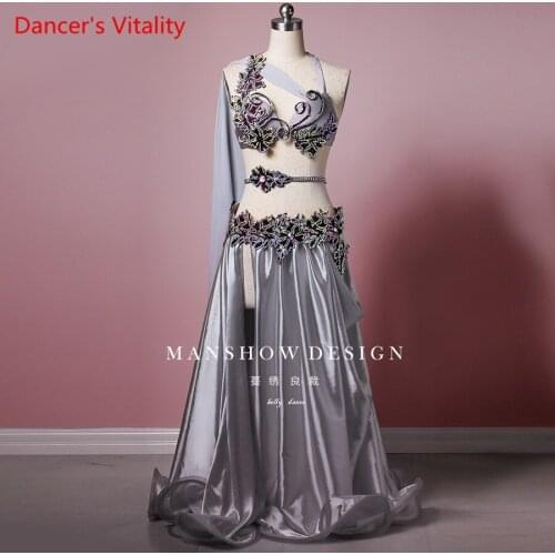Belly Dance Costume Sexy High-end Dance Costume Silver Gray Waist Chain Belly Dance Luxury Customization Suit