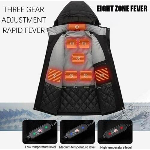Smart Electric Heated Jackets Warm Winter Hooded Coat Long Sleeve Infrared Outdoor Washable USB Heating Hooded