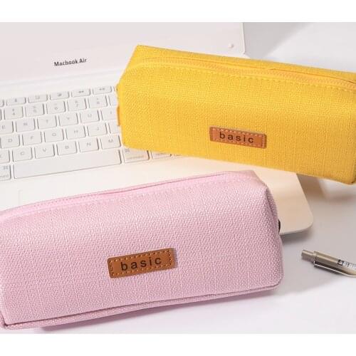 Kawaii Canvas Large Capacity Pencil Case School Supplies Simple Candy Color Stationery Pencil Box Storge Gifts School Tools