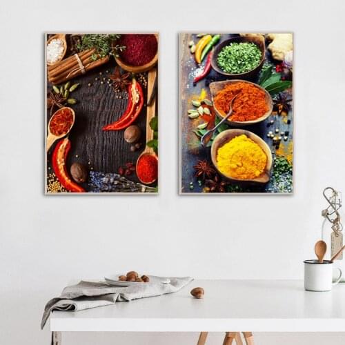 Nordic Home Decoration Canvas Painting Grains Spices Spoon Peppers Kitchen Posters Prints Wall Art Food Modular Picture