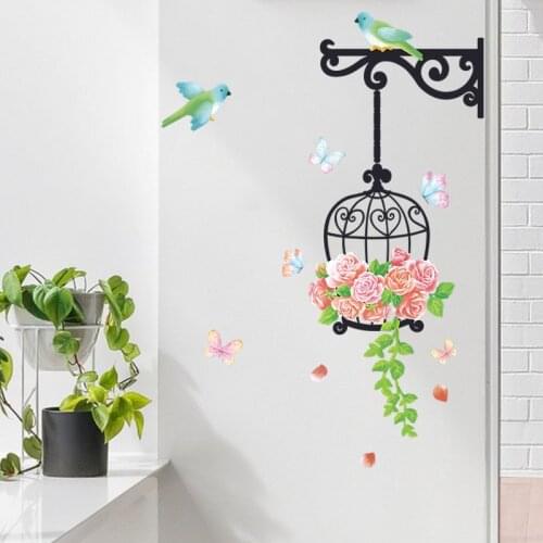 Cartoon Cute Bird Cage Flower Wallpaper Childrens Room Kindergarten Home Decoration Wall Sticker Self-Adhesive