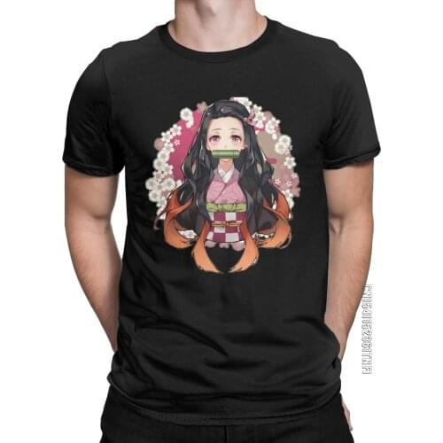 Mens Demon Slayer Nezuko T Shirts Pure Cotton Tops Vintage Classic Short Sleeve Round Neck Tee Shirt Printed T-Shirt