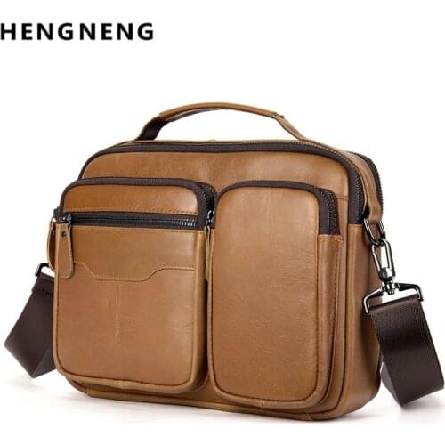 Mens Handbag Male Crossbody Bag Genuine Leather Man Handbags Fashion Shoulder bag Business Office Laptop 12 Inch Bag