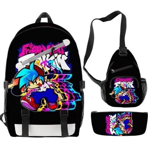 Zipper High Quality Friday Night Funkin Bag 3 Pcs/Set Anime 3D Shooting Game Teenager Book Bag Fnf School Backpacks Men