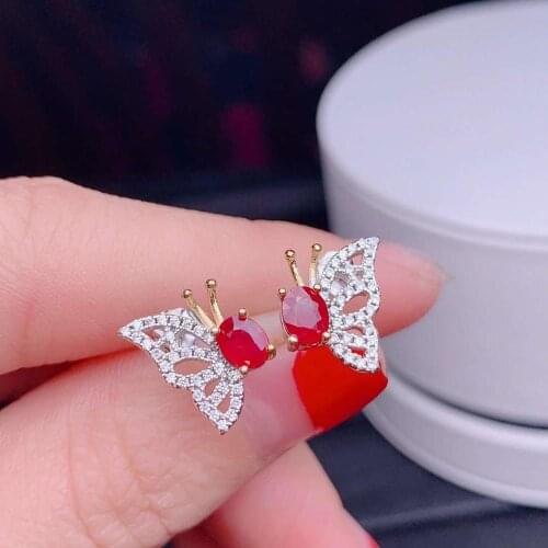 Natural Ruby Earring 925 Sterling Silver Earrings for Women Luxury Classic Wedding Party Earring