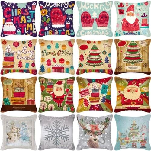 Adorable Elk Santa Claus Christmas Cushion Cover Merry Christmas Ornament Multi Kinds Tree Snowflake Printed Pillowcase