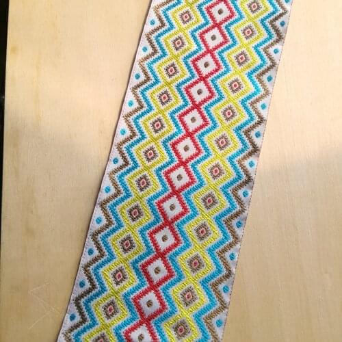 10.5cm 105mm 4-3/8' New Curtain Laciness White Red Yellow Blue Rhombus Geometric Abstract Waved Webbing National Jacquard Ribbon