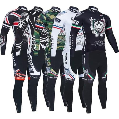2022 New i2022 Rock Racing Winter Cycling Clothing 9D Pant Set MTB Skull Bike Jersey Mens Thermal Fleece Bicycle Clothes Long Cy