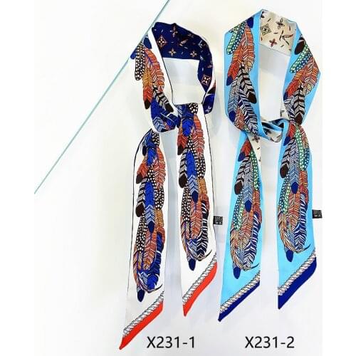 New Feather Print Womens Scarf for Summer 2021,Tie Handbag Handle Small Ribbon, Hijab Scarf Hair Band M