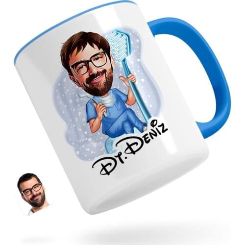Personalized Men 'S Dentist Caricature Of Blue Mug Bardak-2