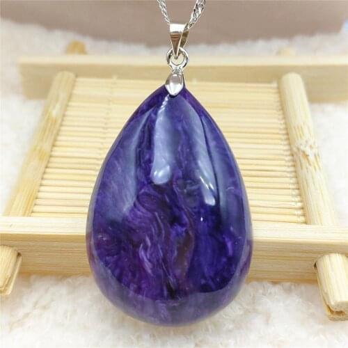 Genuine Natural Charoite Purple Women Big Men Water Drop Pendant 41x28x11mm From Russia Necklace Jewelry Rare Beads AAAAA