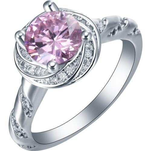 Silver plated ring pink white cz luxury jewelry new trendy fashion for women wedding engagement christmas gift rings jewelry
