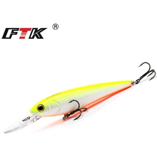 FTK 1pc Fishing Lure Hard Artificial Bait 90mm 12g Sinking Minnow Fishing Bass Wobblers Pike Crankbait Swimbait Treble Hooks