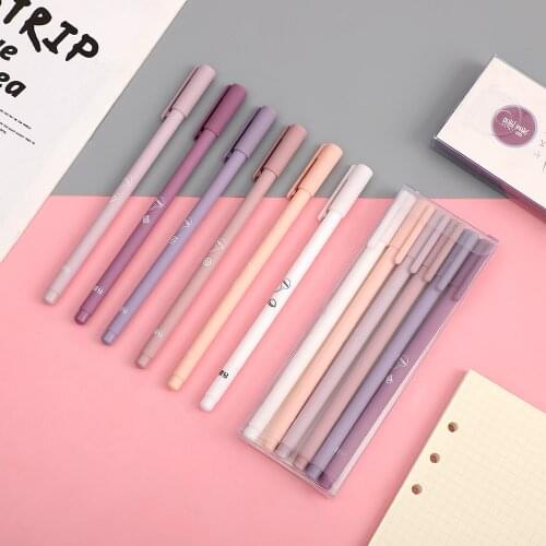 6pcs/set Creative Morandi Simple Small Fresh Gel Pen Kawaii Quick Drying Cap Neutral Pen Journal Pen School Supplies
