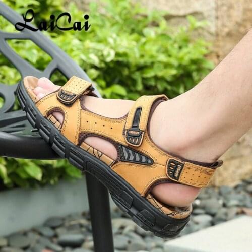 Summer Sandals Mens Platform Open Toe First Layer Cowhide Mens Beach Shoes Soft Bottom Fashion Large Size Outdoor Casual Shoes