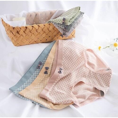 Sexy Cotton Underwear Women Pink square Pure Thin Panties Fashion lady Bow Knickers Briefs Solid Mid-rise lattice New Lingeries