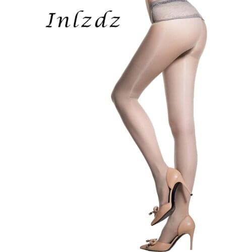 Sexy Womens Erotic See-through Pantyhose Lingerie Thin Pantyhose Floral Lace Waistband Ladies Glossy See-through Seamless Tights