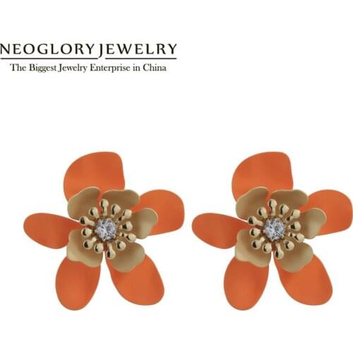Neoglory Sunflowers Bright Enamel Stud Earrings for Women AAA+ CZ Korean Design Girl Stud Earrings Accessories Gift for Friend