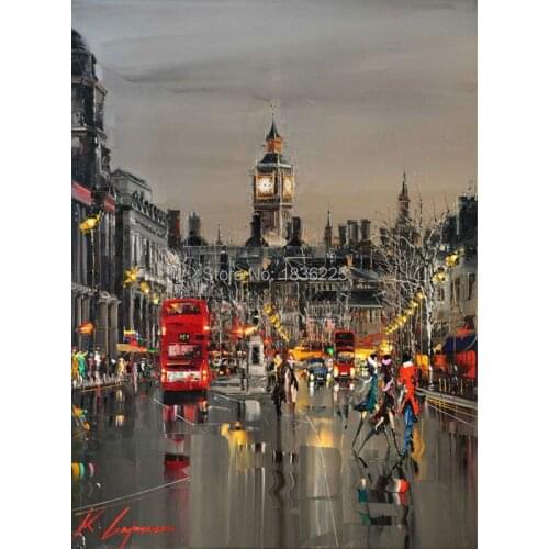 Modern Tower Painting Picture City Building Landscape Painting Canvas people walk in the night street Wall Art No Frame