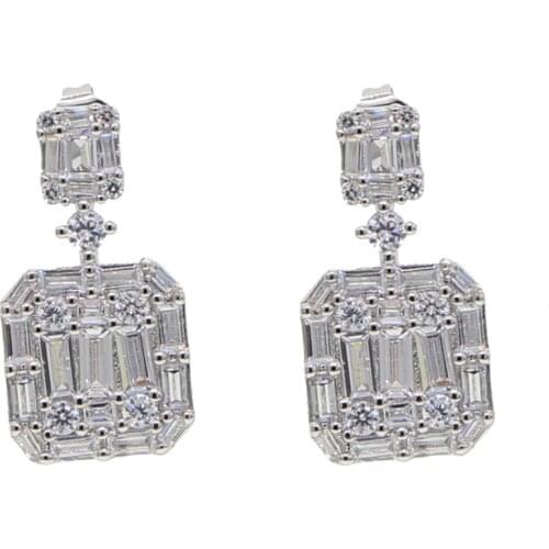 Sparking bling square shape baguette cz cubic zirconia wedding engagement band bridal gift earring rose gold color