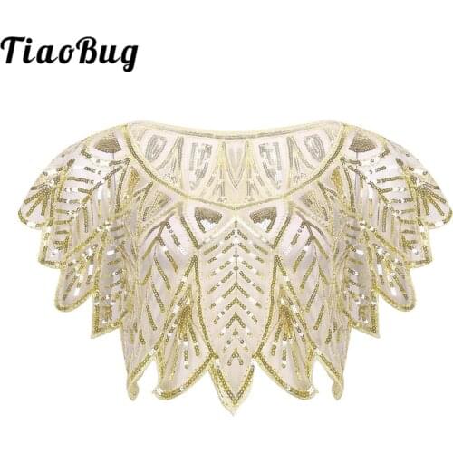 Womens Vintage 1920s Shiny Sequins Beaded Mesh Flapper Shawl Bridal Cape Elegant Ladies Wedding Party Jacket Wraps Cover-ups