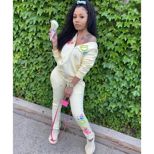 Letter embroidery zip up hoodie+sweatpants two piece outfits Fall 2020 sweat suits women matching sets ensemble jogging femme