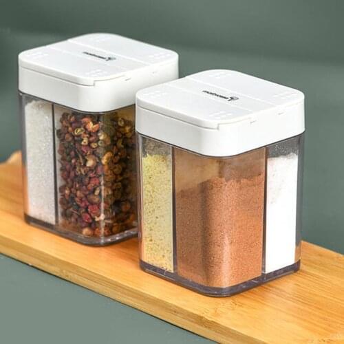 1PC Seasoning Box Plastic Transparent 4 Grid Pepper Spice Shaker Salt Seasoning Jar Condiment Bottle Kitchen Storage Gadgets
