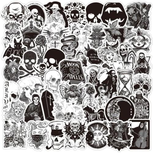10/100/50PCSblack and White Dark Gothic Creative Graffiti Stickers Luggage Laptop Waterproof Helmet Car Stickers Decoration
