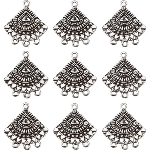 10pcs Retro Alloy Dangle Earring Chandelier Component Antique Silver Fan Links Connectors Accessories,26x24x1.5mm, Hole: 2mm F80