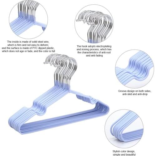 New 10pcs Modern Solid Color Metal Hangers for Baby Clothes Thin Notched Grooves Hangers, 11.6"