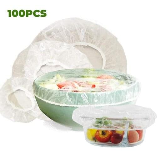 100PCS Disposable Food Cover Plastic Wrap Elastic Food Lids For Fruit Bowls Cups Outdoor Picnic Kitchen Fresh Keeping Saver Bag